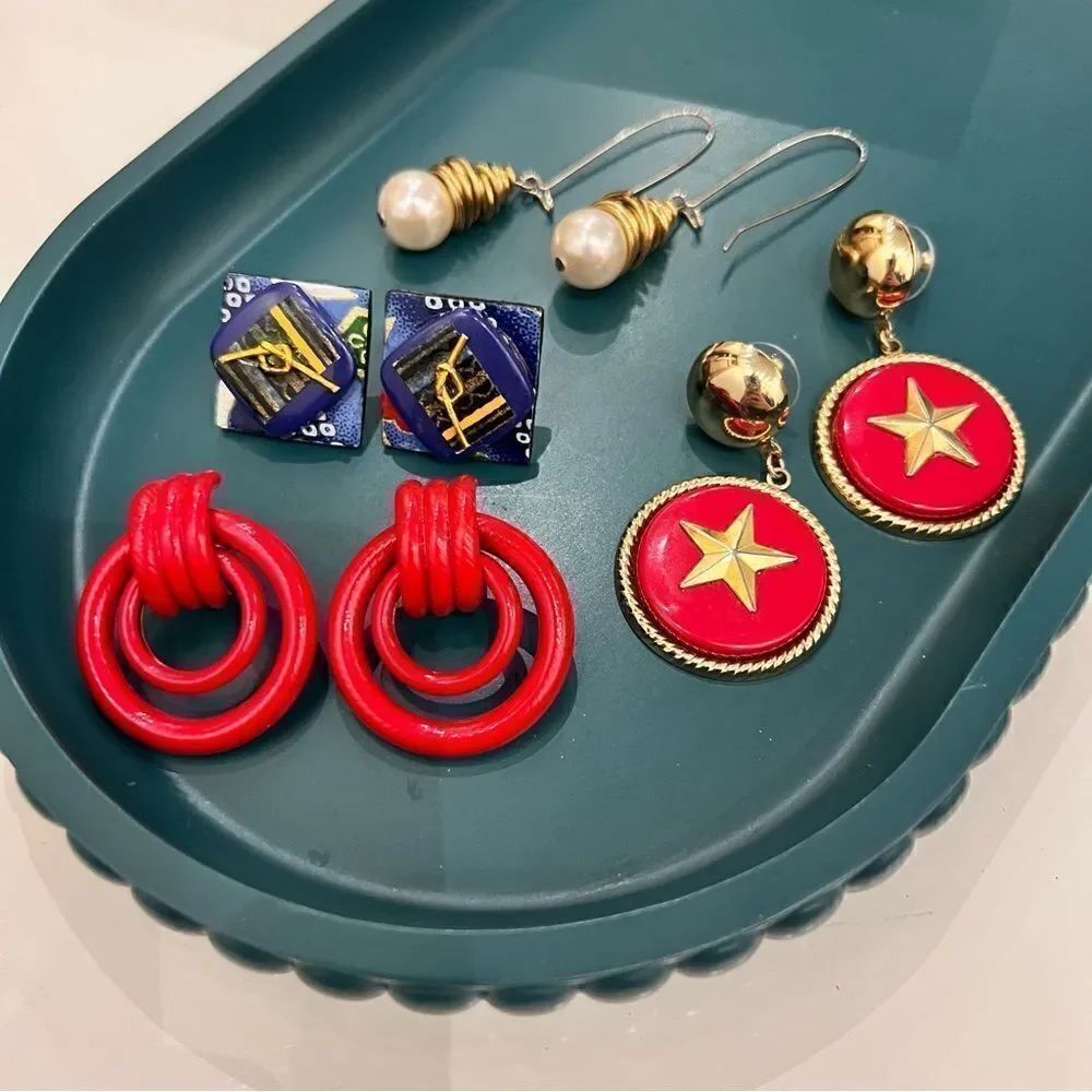 Vintage 1980s Red White Blue Post Earring 4 Pair Lot